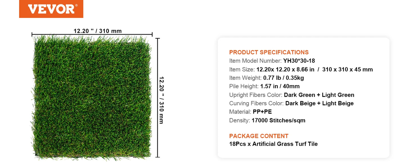 VEVOR Artifical Grass Rug Green Turf 1.38/1.57" Fake Door Mat Outdoor Patio Lawn Decoration Easy to Clean with Drainage Holes - Buy Cheaply Furniture