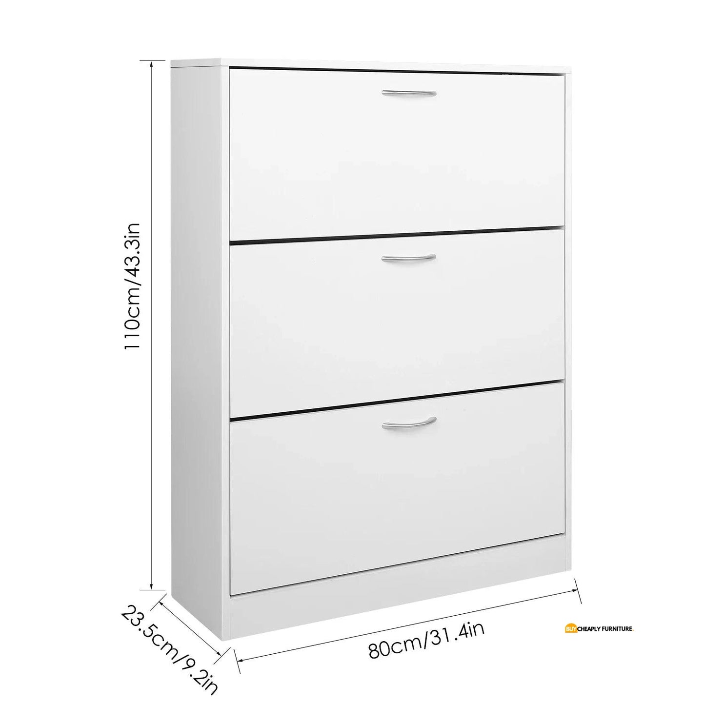 Getone Shoe Cabinet with 3 Doors, Shoe Storage Cupboard, White Shoe Rack Space Saving for Hallway 110x80x23.5cm - Buy Cheaply Furniture