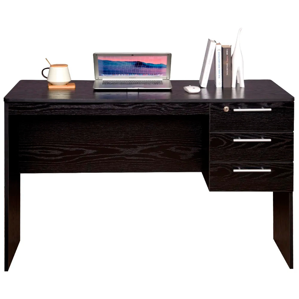 Black/White Chipboard Office Desk with Lock & 3 Drawers for Study