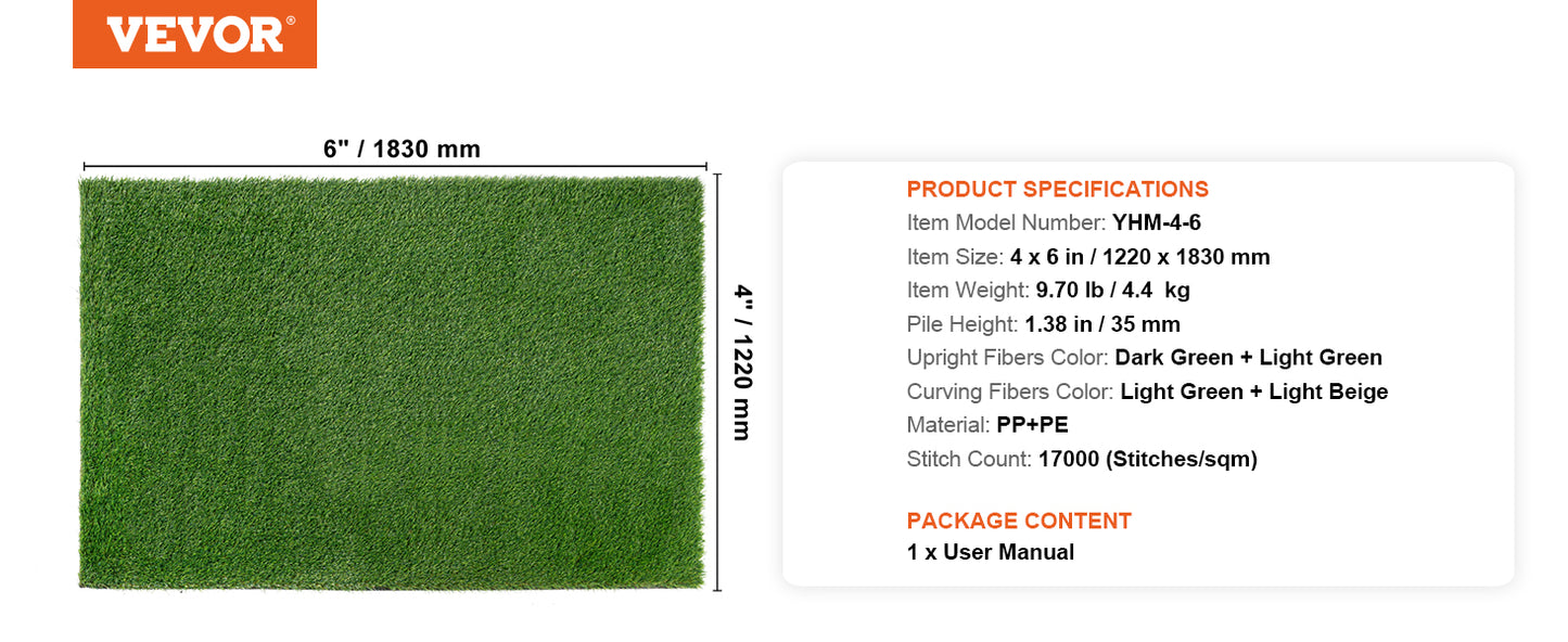 VEVOR Artifical Grass Rug Green Turf 1.38/1.57" Fake Door Mat Outdoor Patio Lawn Decoration Easy to Clean with Drainage Holes - Buy Cheaply Furniture