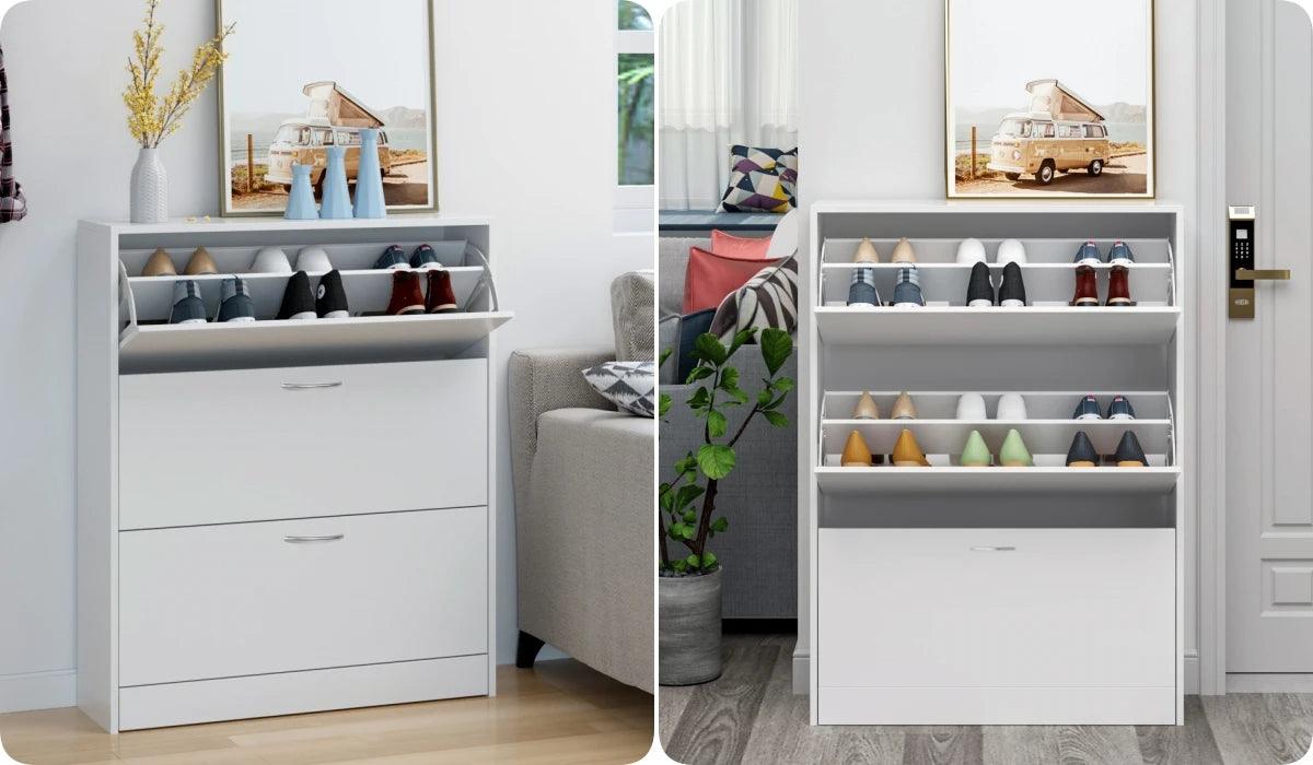 Getone Shoe Cabinet with 3 Doors, Shoe Storage Cupboard, White Shoe Rack Space Saving for Hallway 110x80x23.5cm - Buy Cheaply Furniture