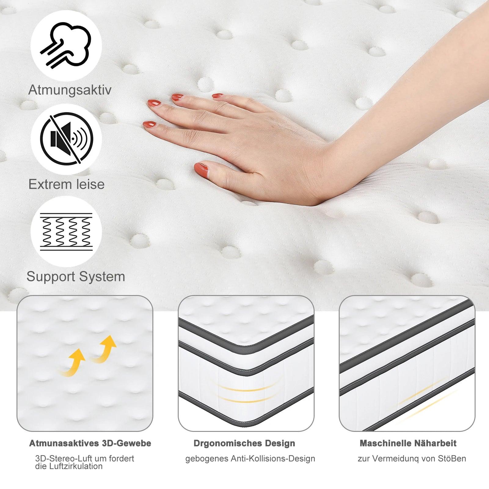 140*200CM Mattress pocket spring 24 cm pocket spring mattress medium hardness 240G knitted fabric curved anti-collision design - Buy Cheaply Furniture