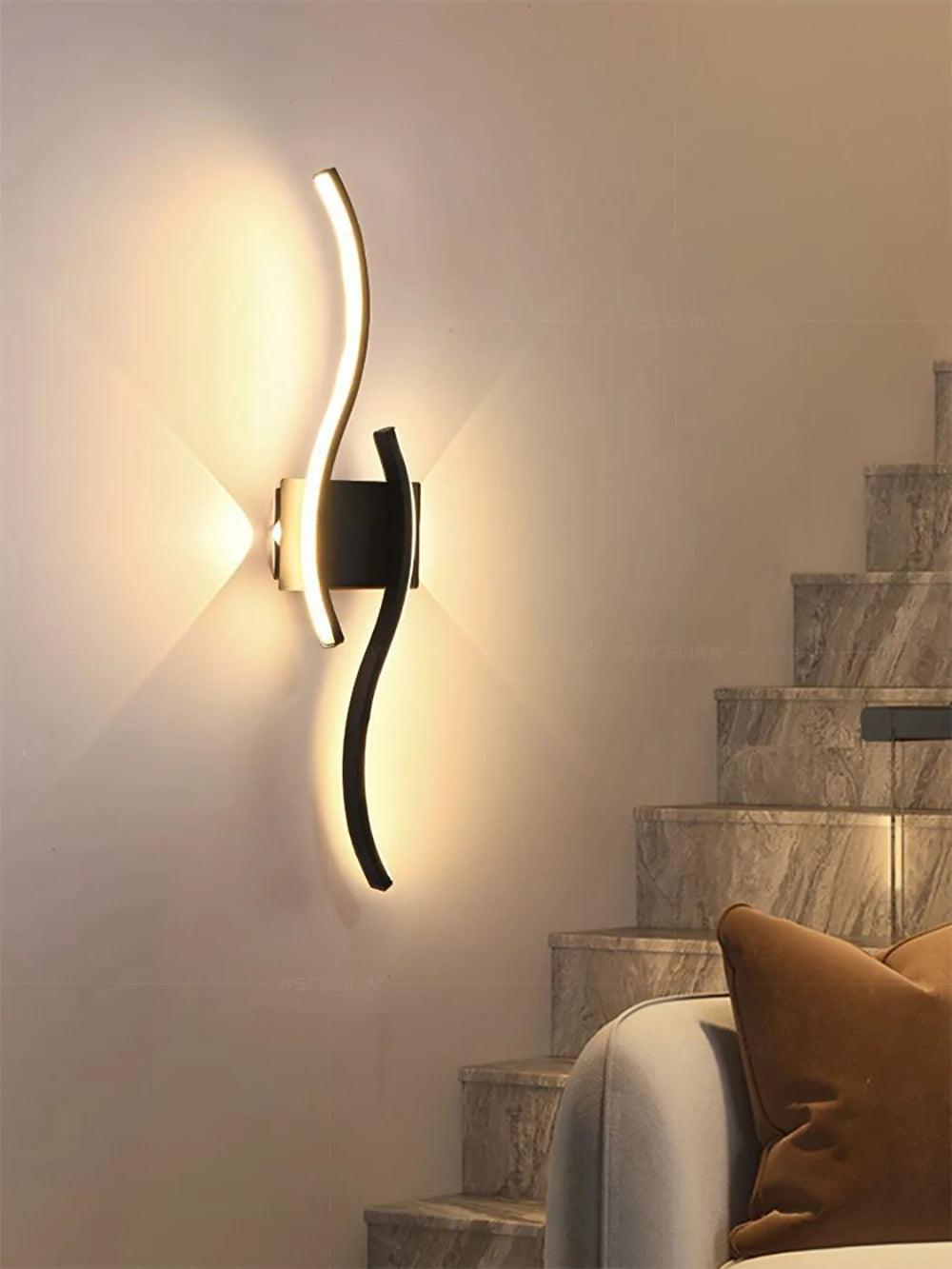 Modern LED Strip Wall Lamp Double Curve Remote Control Light Bedside Decor Black Gold Wall Sconces Living Room Bedroom Led Fixtu - Buy Cheaply Furniture