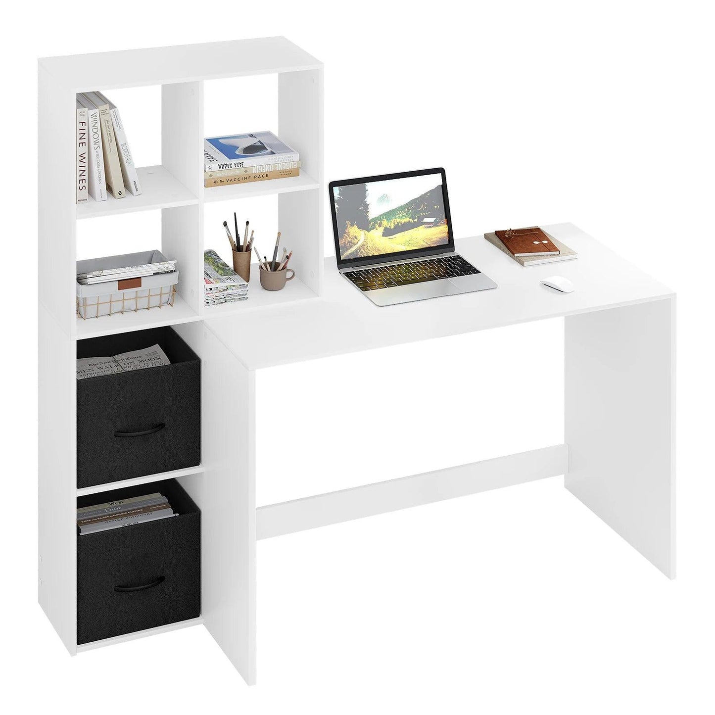 White Computer Desk Office Table with Bookshelf Storage 140.5x134x50cm Work Study Table Home Organizer Decoration - Buy Cheaply Furniture