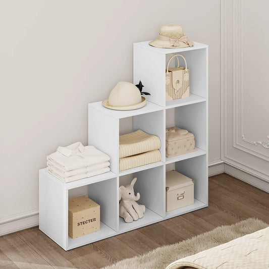 Book Display Storage White Bookshelf Bookcase with 6 Compartments Cabinet for Toys Organizer Living Room Bedroom - Buy Cheaply Furniture