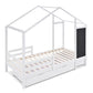 White Children's house bed 90x200 cm solid wood fence slatted frame belt blackboard and 2 drawers wooden bed (without mattress) - Buy Cheaply Furniture