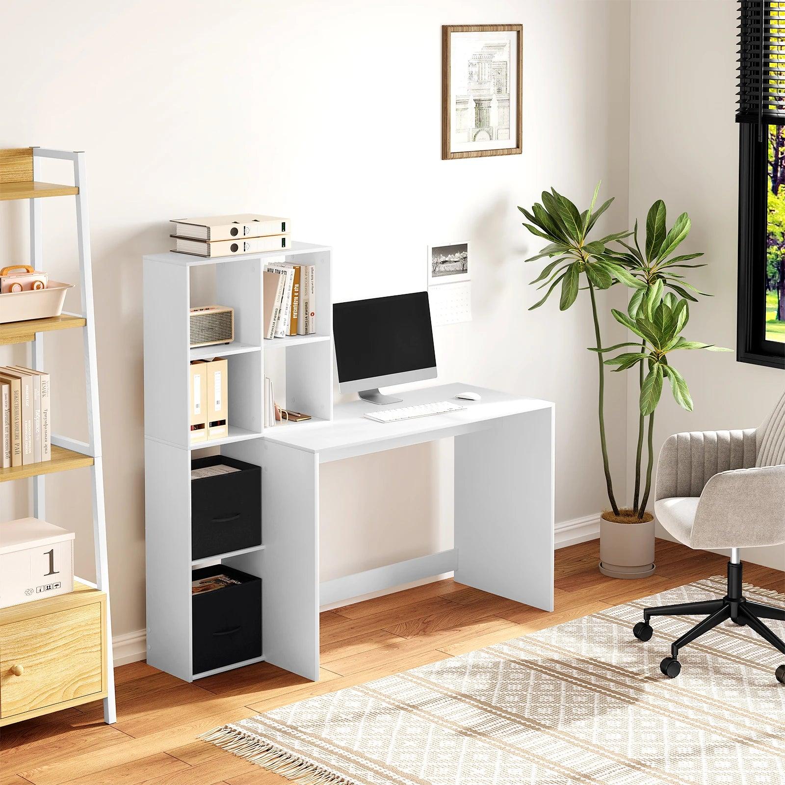 White Computer Desk Office Table with Bookshelf Storage 140.5x134x50cm Work Study Table Home Organizer Decoration - Buy Cheaply Furniture