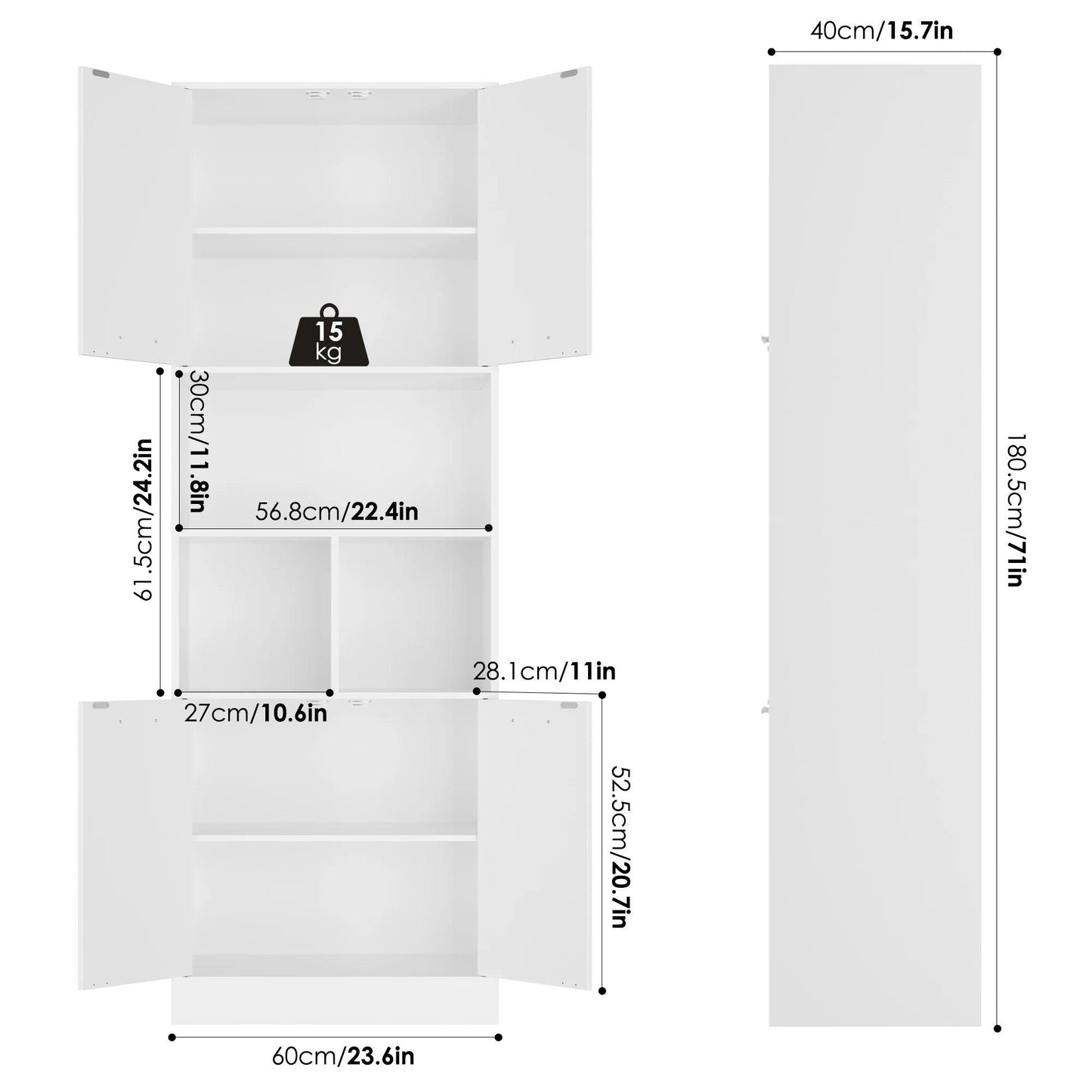 Getone Bathroom Tall Cabinets White Tall Storage Cabinet with Doors and Open Shelves Bookcase for Living Room Kitchen180.5x60x40cm - Buy Cheaply Furniture