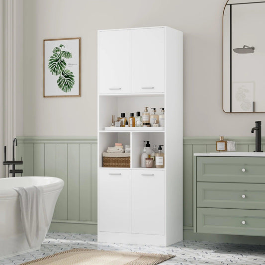 Getone Bathroom Tall Cabinets White Tall Storage Cabinet with Doors and Open Shelves Bookcase for Living Room Kitchen180.5x60x40cm - Buy Cheaply Furniture