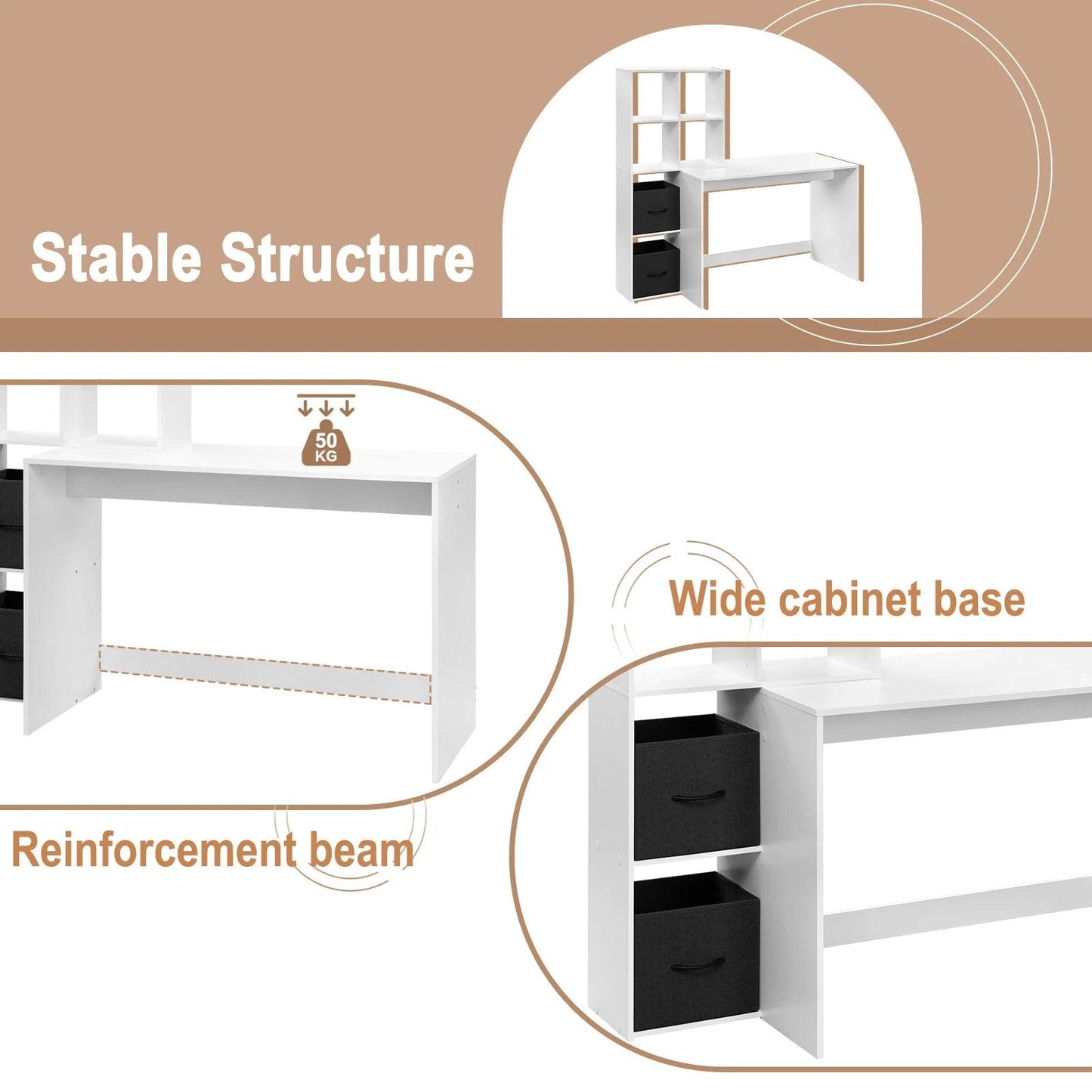 White Computer Desk Office Table with Bookshelf Storage 140.5x134x50cm Work Study Table Home Organizer Decoration - Buy Cheaply Furniture