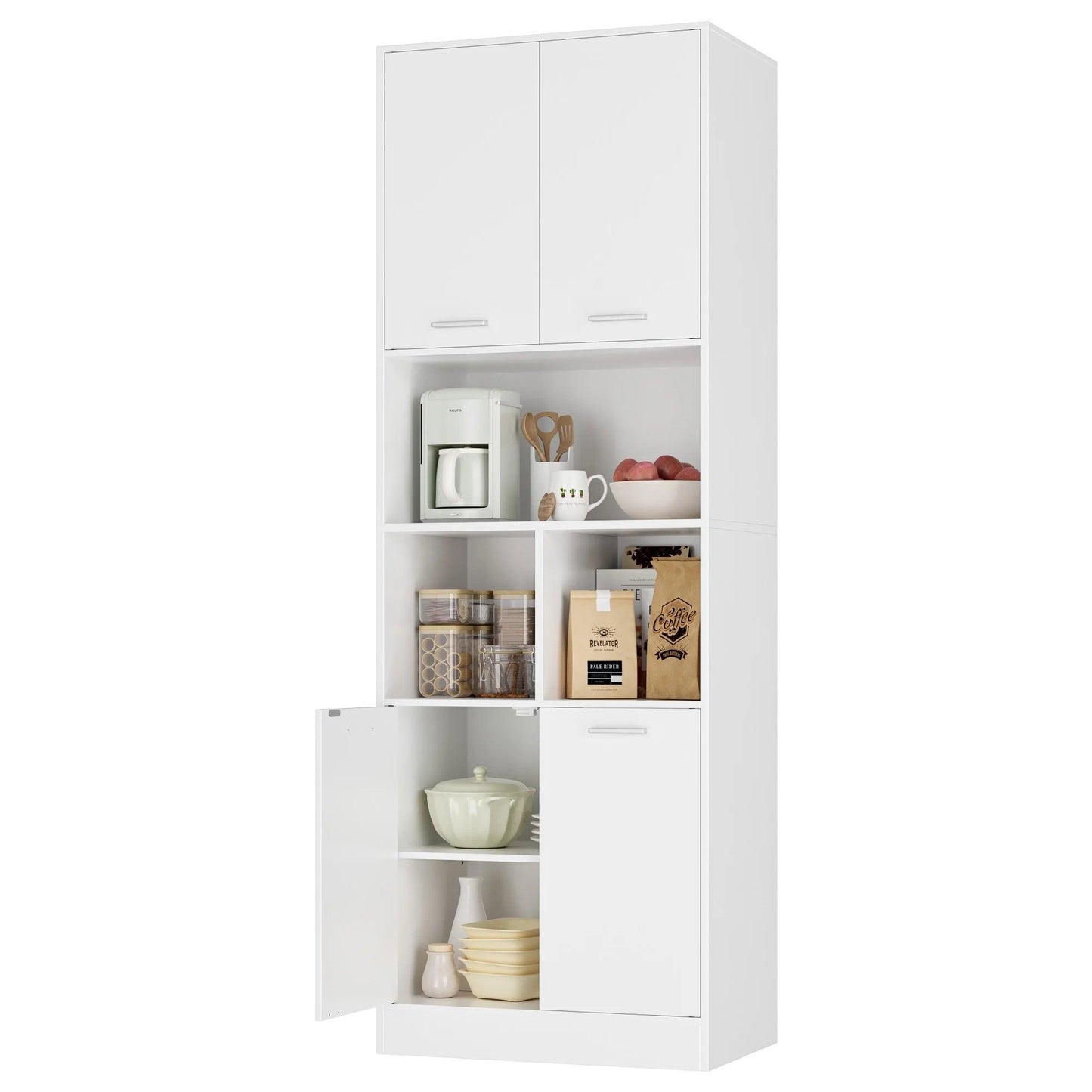 Getone Bathroom Tall Cabinets White Tall Storage Cabinet with Doors and Open Shelves Bookcase for Living Room Kitchen180.5x60x40cm - Buy Cheaply Furniture