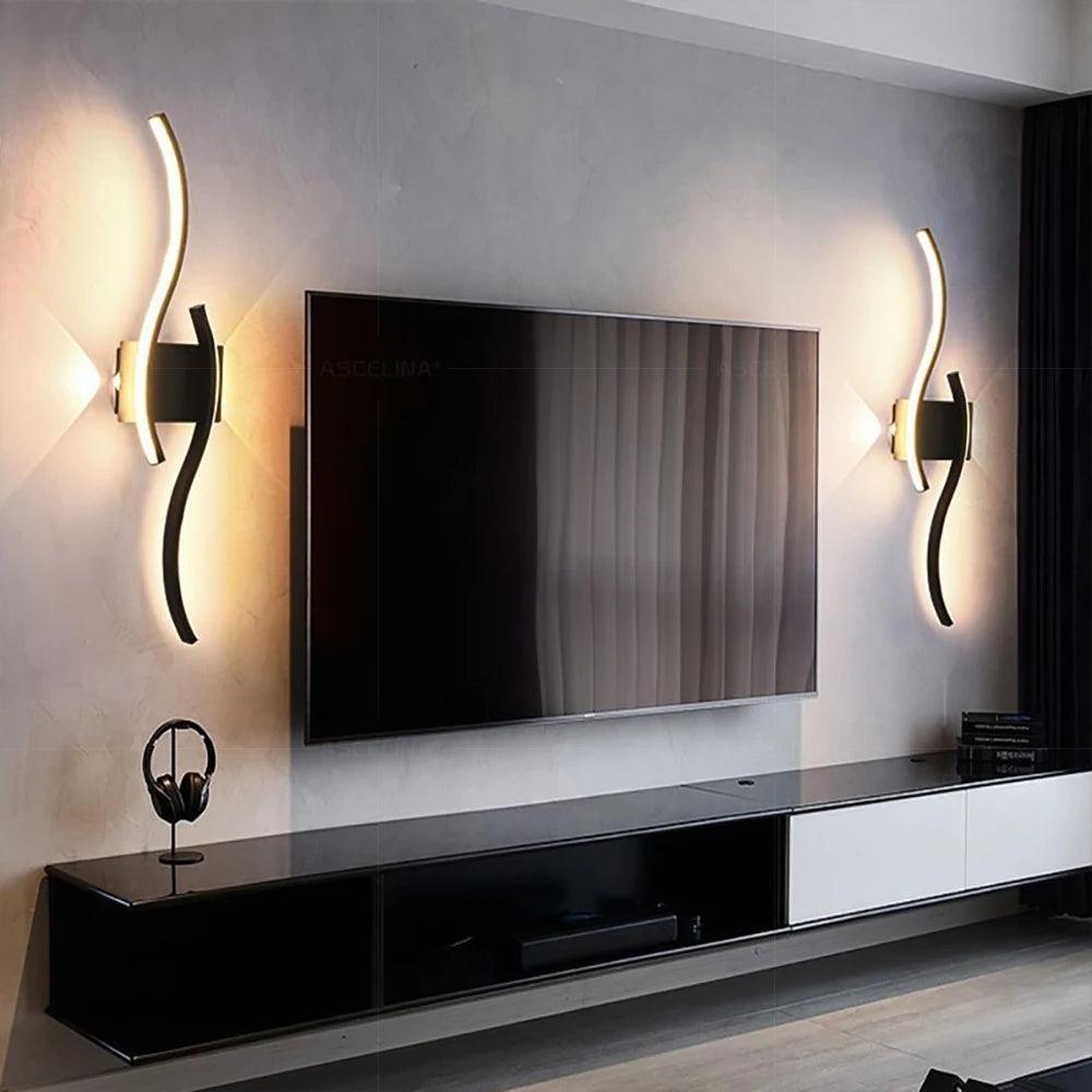 Modern LED Strip Wall Lamp Double Curve Remote Control Light Bedside Decor Black Gold Wall Sconces Living Room Bedroom Led Fixtu - Buy Cheaply Furniture