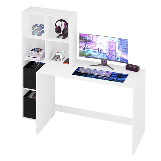 White Computer Desk Office Table with Bookshelf Storage 140.5x134x50cm Work Study Table Home Organizer Decoration - Buy Cheaply Furniture