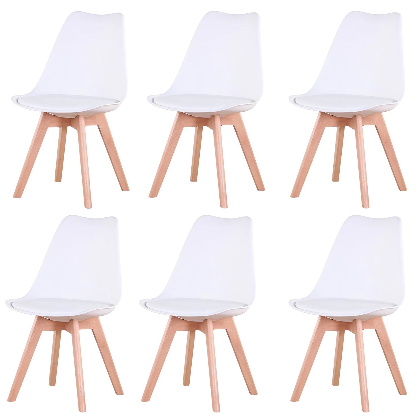 A Set of 6 Nordic Medieval Dining Chairs PU Padded Seat Beech Wood Legs Desk Chairs for Dining Room Bedroom Balcony Restaurant - Buy Cheaply Furniture