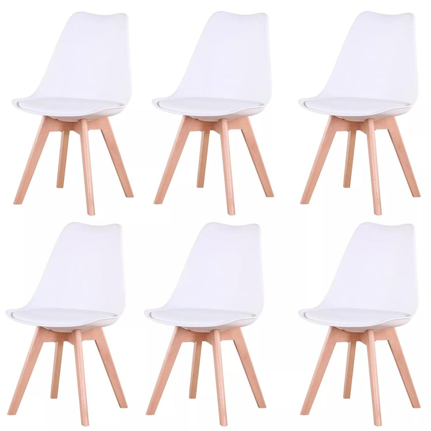 A Set of 6 Nordic Medieval Dining Chairs PU Padded Seat Beech Wood Legs Desk Chairs for Dining Room Bedroom Balcony Restaurant - Buy Cheaply Furniture