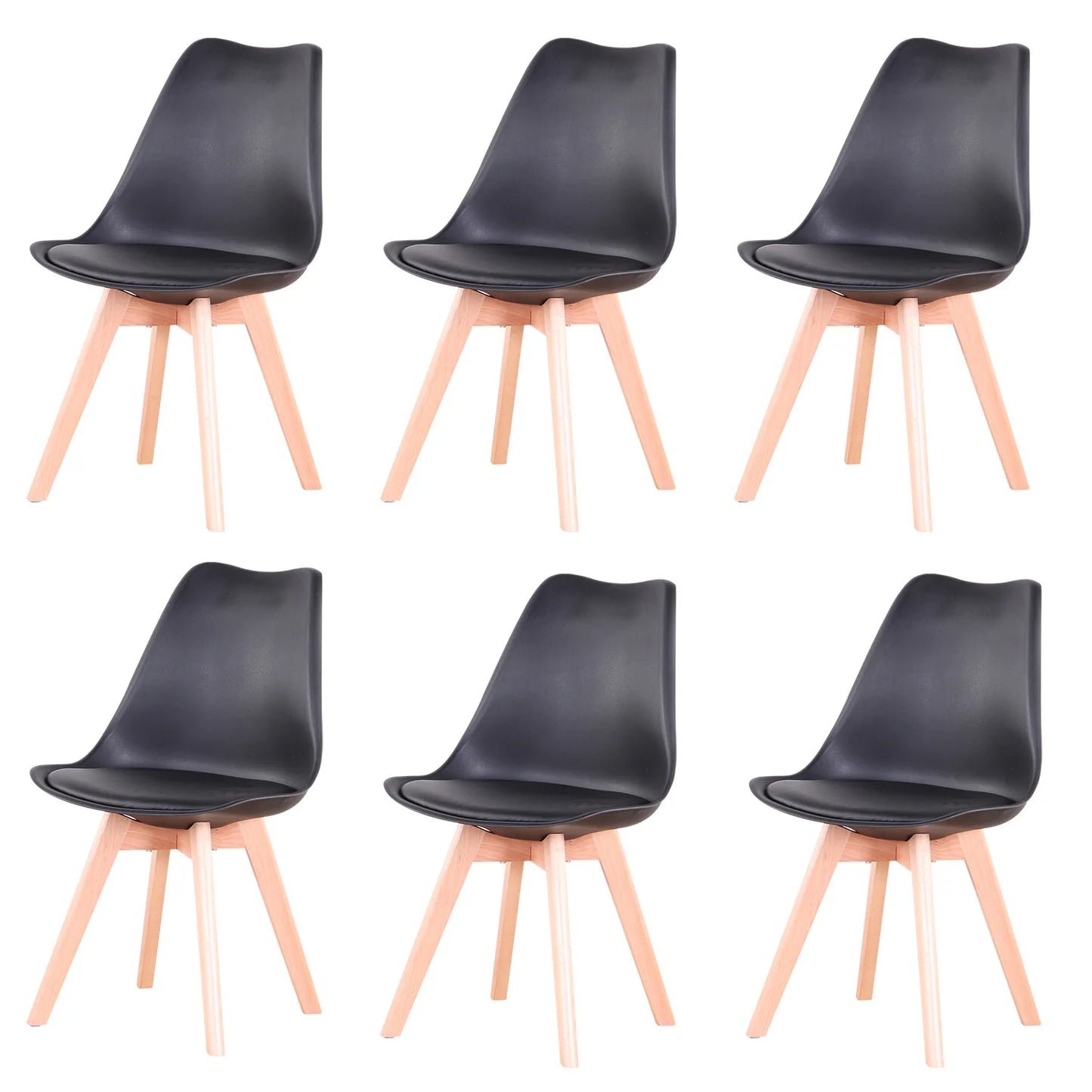 A Set of 6 Nordic Medieval Dining Chairs PU Padded Seat Beech Wood Legs Desk Chairs for Dining Room Bedroom Balcony Restaurant - Buy Cheaply Furniture