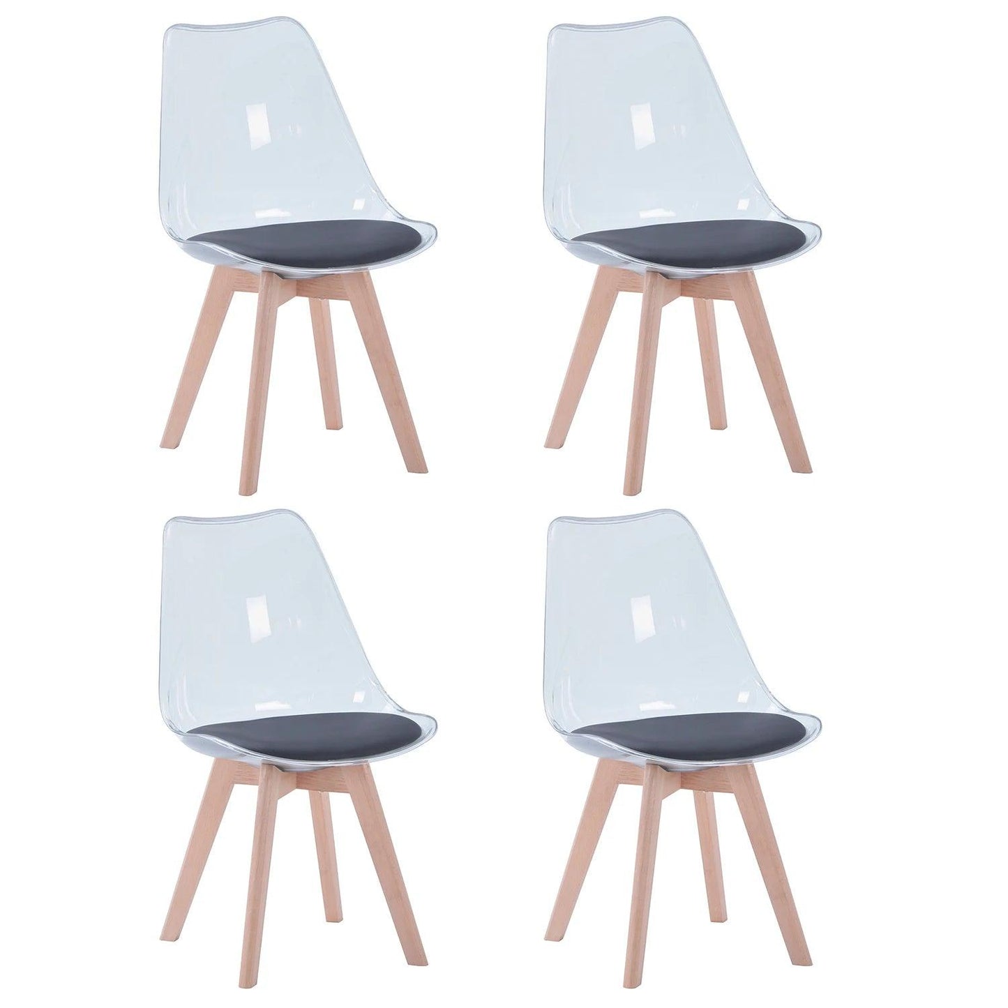 Set of 4 Transparent Dining Chair Wood Legs Modern Comfortable PU Chair for Kitchen Bedroom Living Room Home Kitchen Furniture - Buy Cheaply Furniture