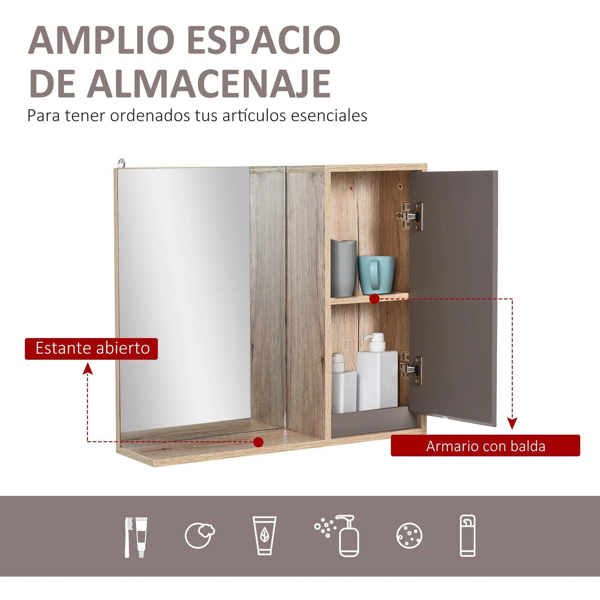 HOMCOM bathroom cabinet with mirror with adjustable door and shelf 57x14,2x49,2 cm - Buy Cheaply Furniture