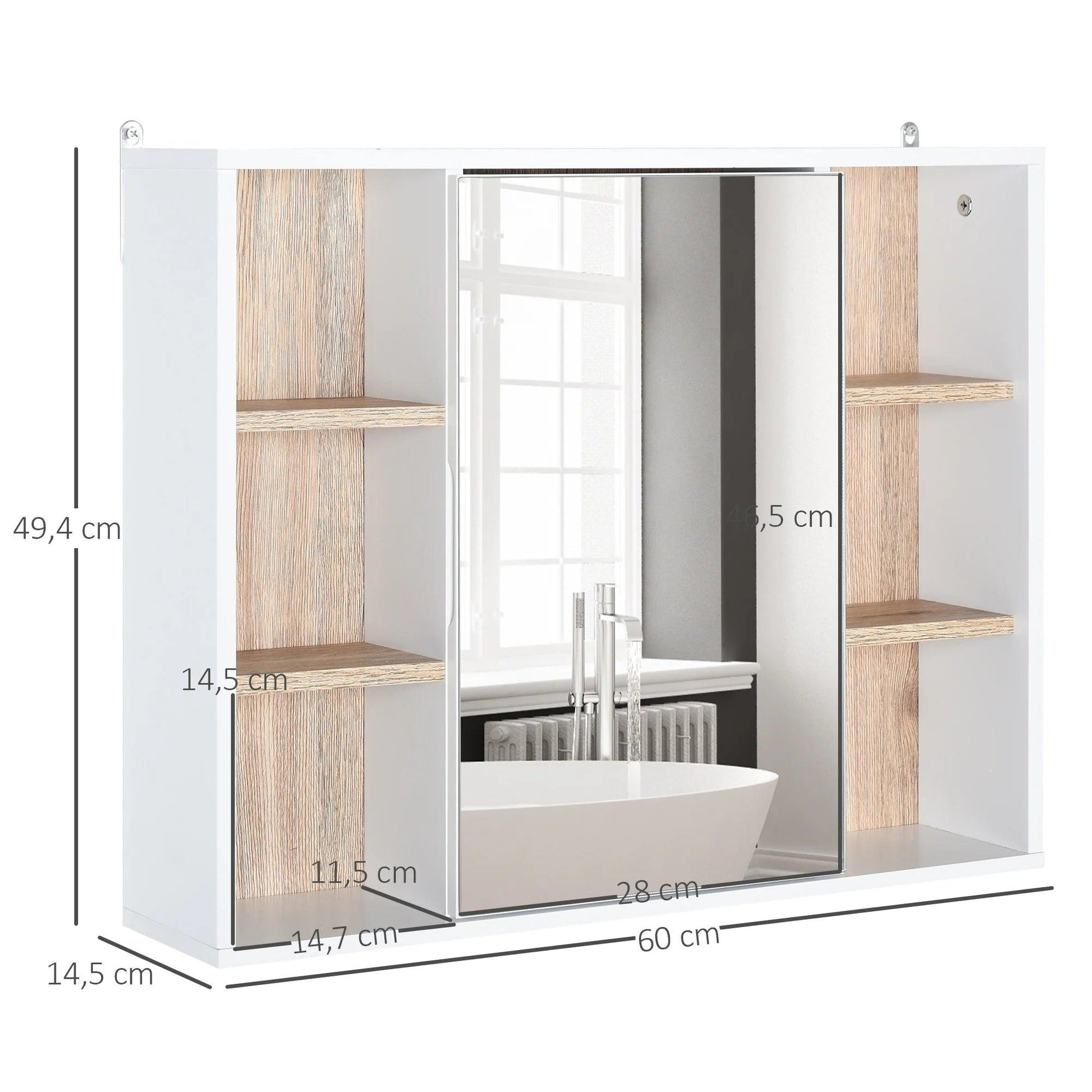 HOMCOM bathroom cabinet with mirror with Interior space and open shelves - Buy Cheaply Furniture