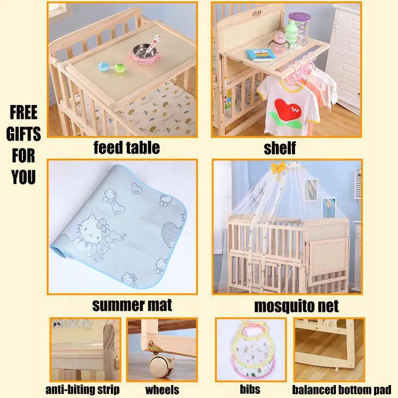 8 in1 Wood Baby Bed With Shelf extended Baby Crib - Buy Cheaply Furniture