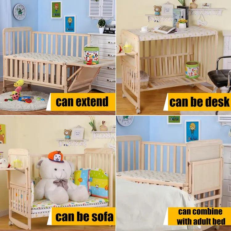 8 in1 Wood Baby Bed With Shelf extended Baby Crib - Buy Cheaply Furniture