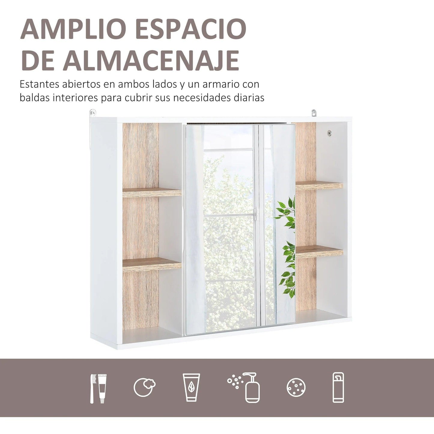 HOMCOM bathroom cabinet with mirror with Interior space and open shelves - Buy Cheaply Furniture