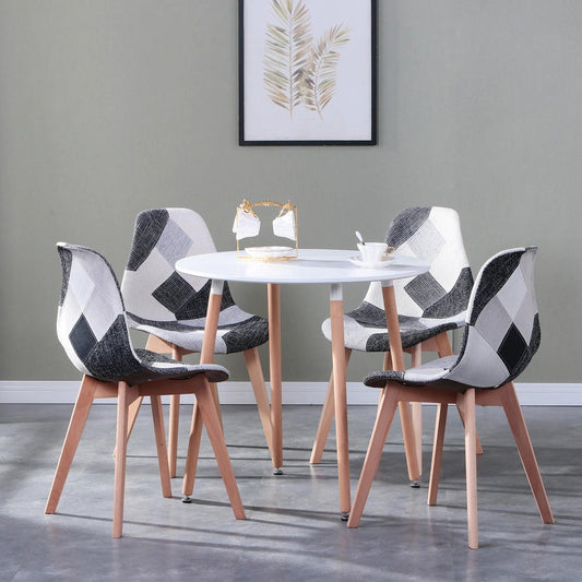 Set of 4 Nordic Dining Chairs Patchwork Frabic Chairs and Round Dining Table Set for Kitchen Restaurant Dining Room Lounge Room - Buy Cheaply Furniture