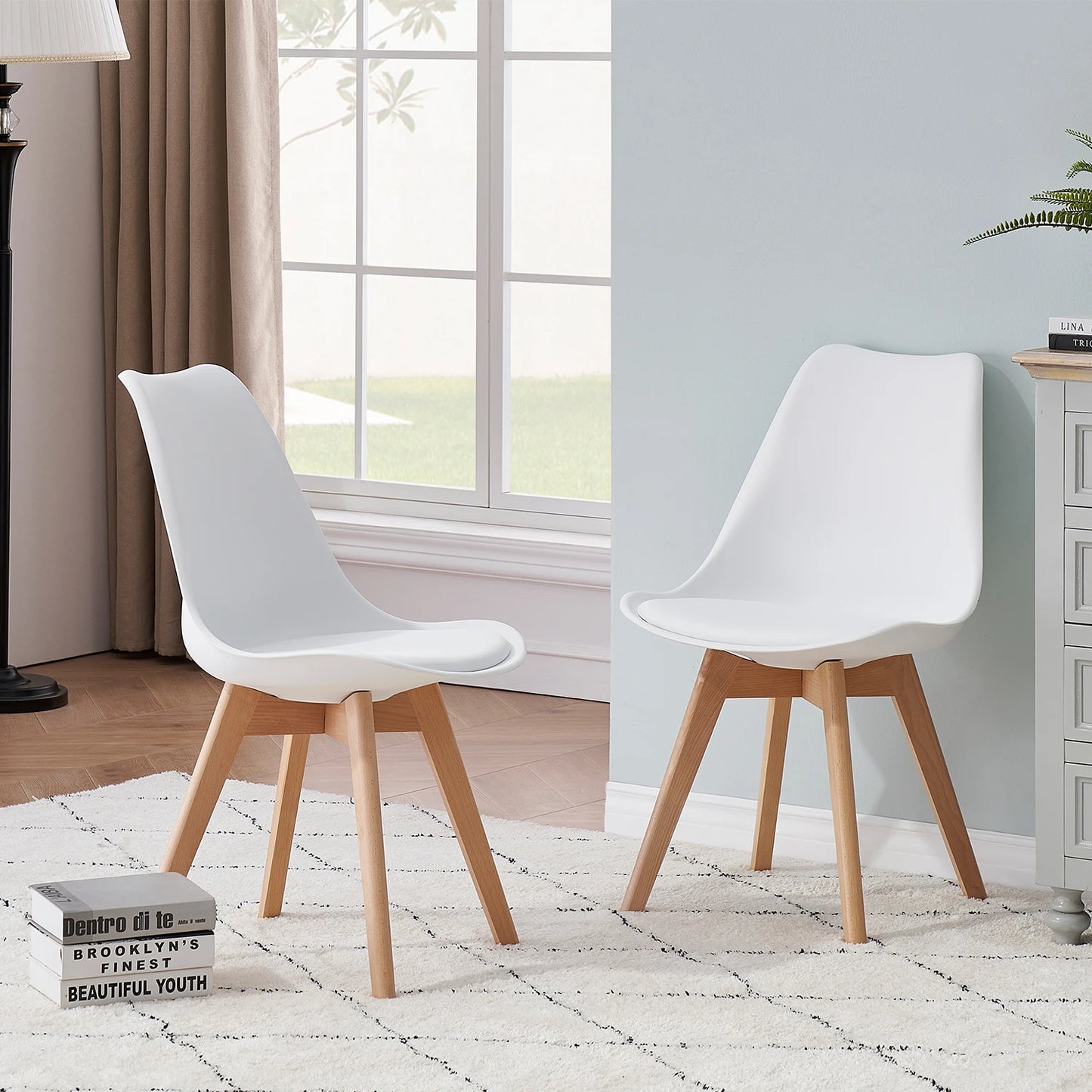 A Set of 6 Nordic Medieval Dining Chairs PU Padded Seat Beech Wood Legs Desk Chairs for Dining Room Bedroom Balcony Restaurant - Buy Cheaply Furniture