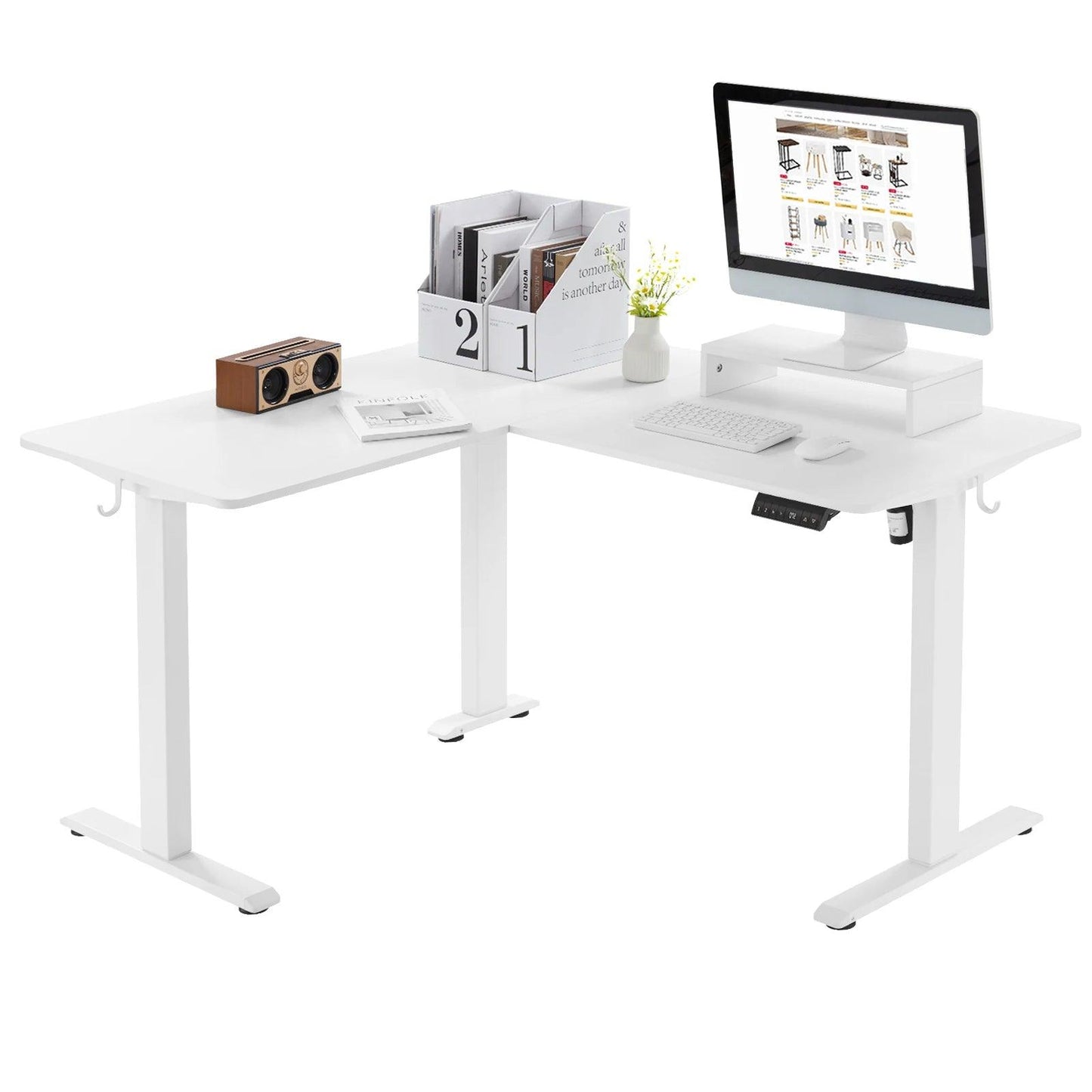 Electric L-shaped Sit Stand Desk Corner Table 140x120cm Height Adjustable Computer Desk with 4 Memory Controls Monitor Stand - Buy Cheaply Furniture