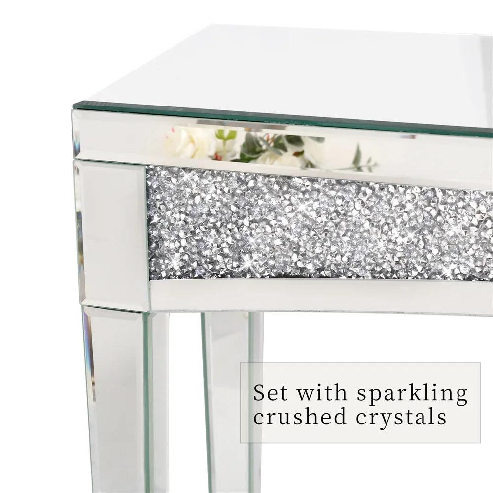 LUVODI Modern Glass Mirror Console Table Crushed Diamond Silver Sofa Side Table Vanity Table for Foyer,Entrance,Offices - Buy Cheaply Furniture