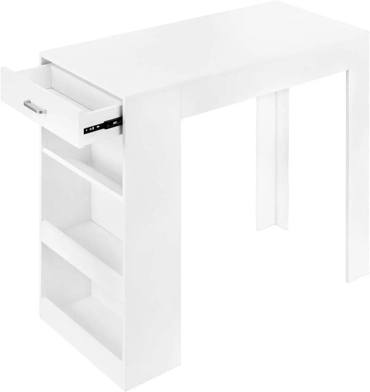 Bar table, with 1 drawer, 3 shelves, with wine rack, kitchen table, white - Buy Cheaply Furniture