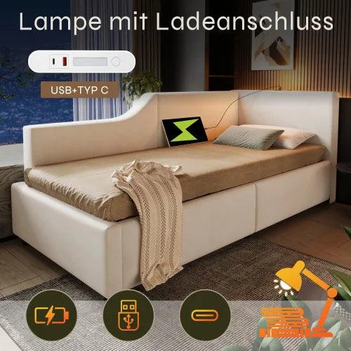 Upholstered bed Daybed 90x190cm, Sofa bed with hydraulic storage, Reading light function and USB-C charging function, Velvet - Buy Cheaply Furniture