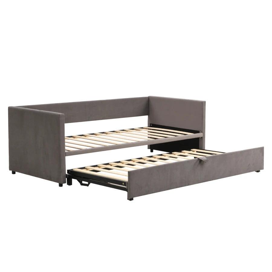 Upholstered bed pull-out sofa bed 90/180*200 cm with slatted frames, multifunctional bed gray velvet - Buy Cheaply Furniture