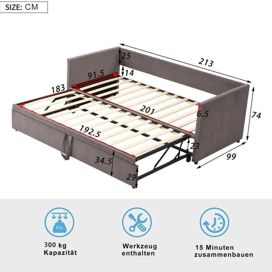 Upholstered bed pull-out sofa bed 90/180*200 cm with slatted frames, multifunctional bed gray velvet - Buy Cheaply Furniture