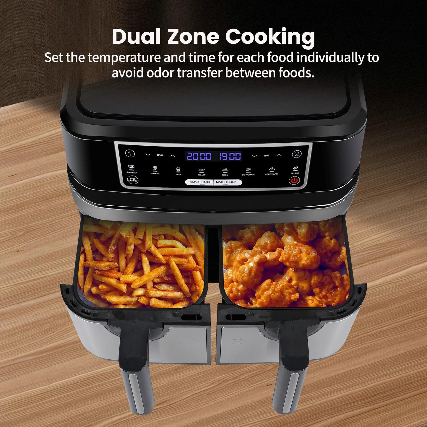 Hot Air Fryer Double Chamber 9 Litres XXL Air Fryer with 2 Independent 4.5L Drawers 8 Automatic Programmes with LED Touch Screen - Buy Cheaply Furniture