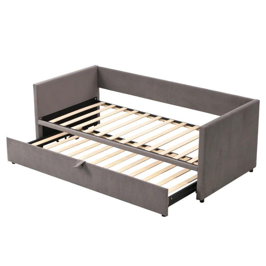 Upholstered bed pull-out sofa bed 90/180*200 cm with slatted frames, multifunctional bed gray velvet - Buy Cheaply Furniture