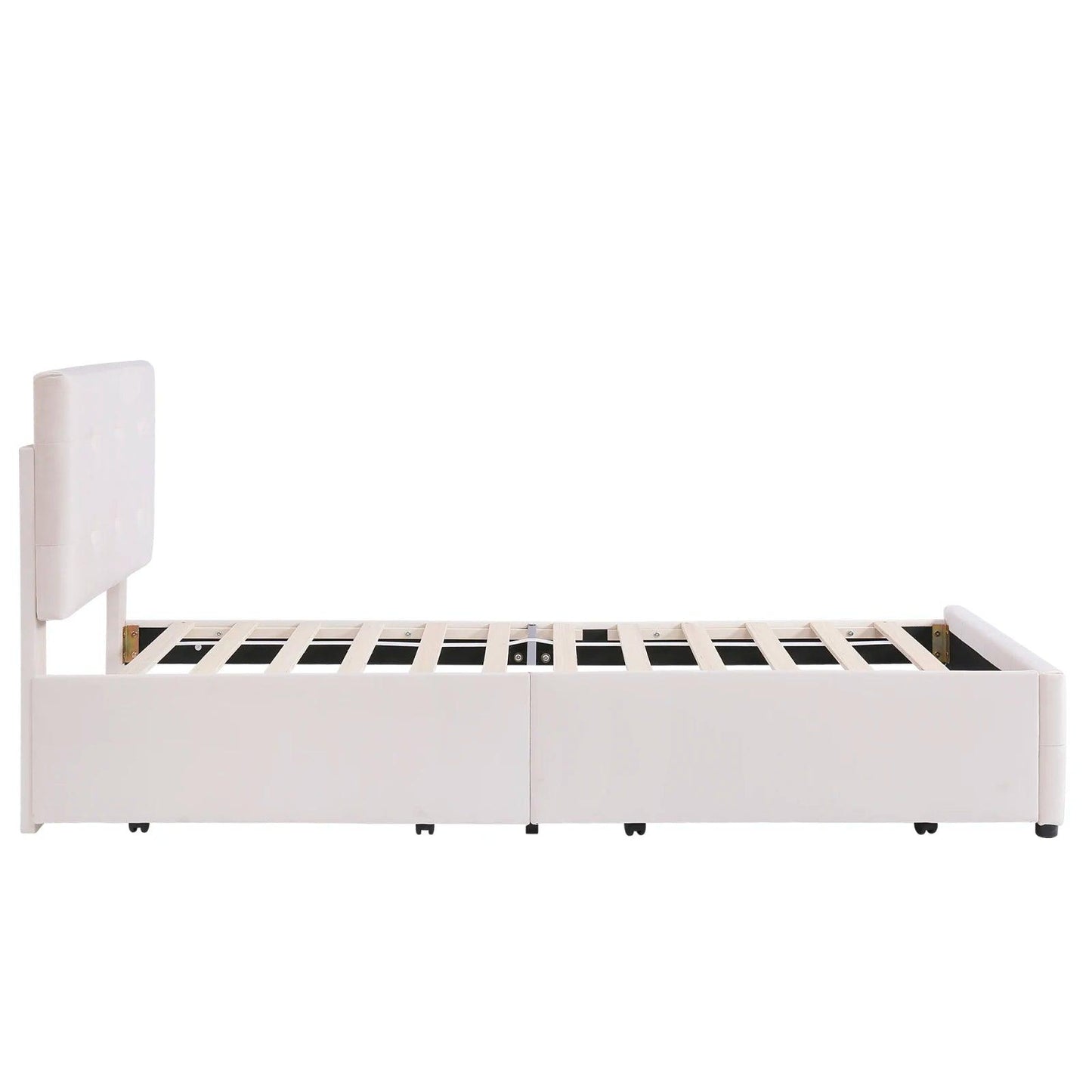 Single Bed, Upholstered Bed, with Slatted Frame, Backrest & 2 Drawers, Skin-Friendly Velvet Fabric, Youth Bed, Beige, 90x200 cm - Buy Cheaply Furniture