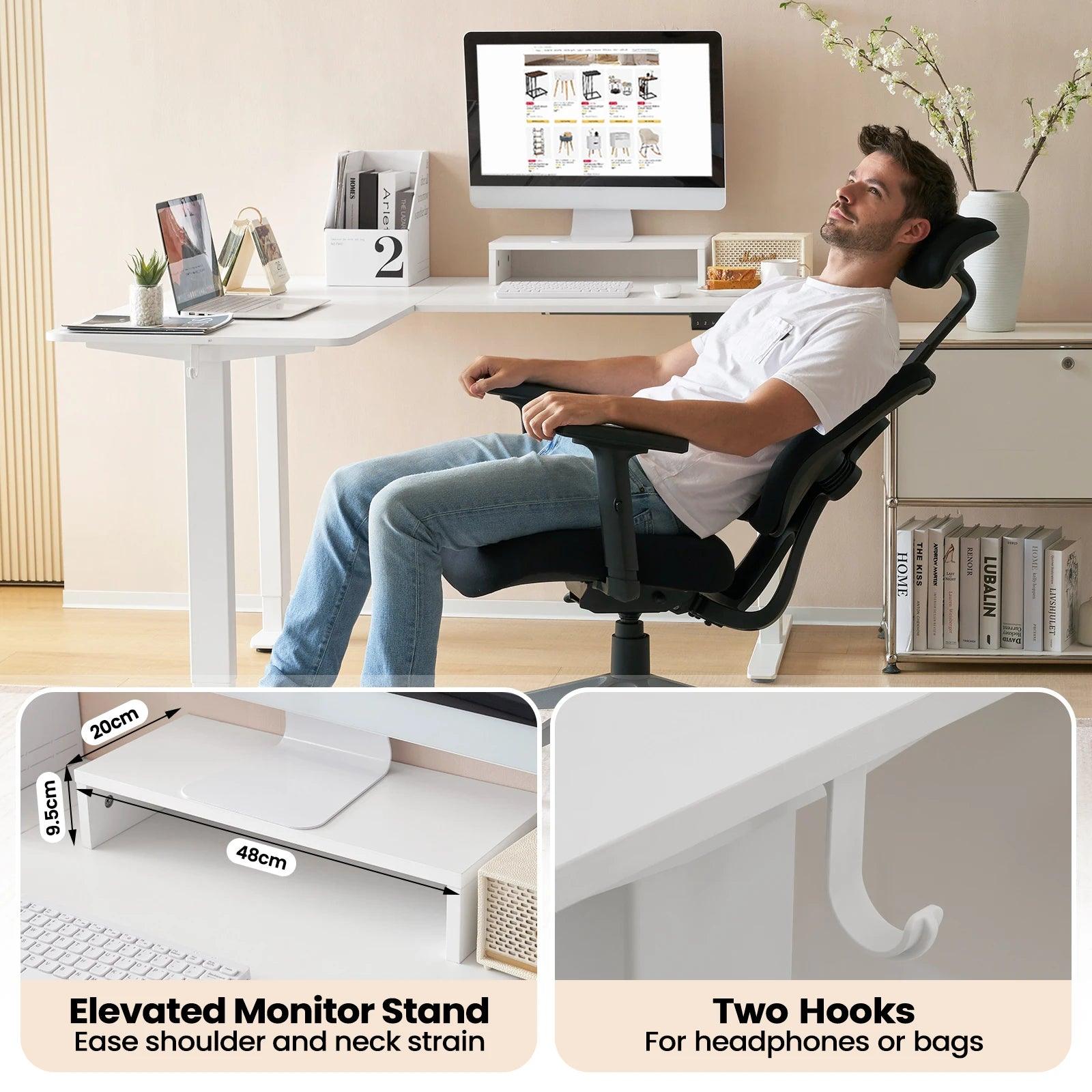 Electric L-shaped Sit Stand Desk Corner Table 140x120cm Height Adjustable Computer Desk with 4 Memory Controls Monitor Stand - Buy Cheaply Furniture