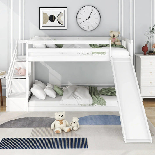 VSOGA Bunk Bed With Stairs And Slide, Solid Pine Frame, Cot With 2 Drawers On The Stairs, 90x200cm - Buy Cheaply Furniture