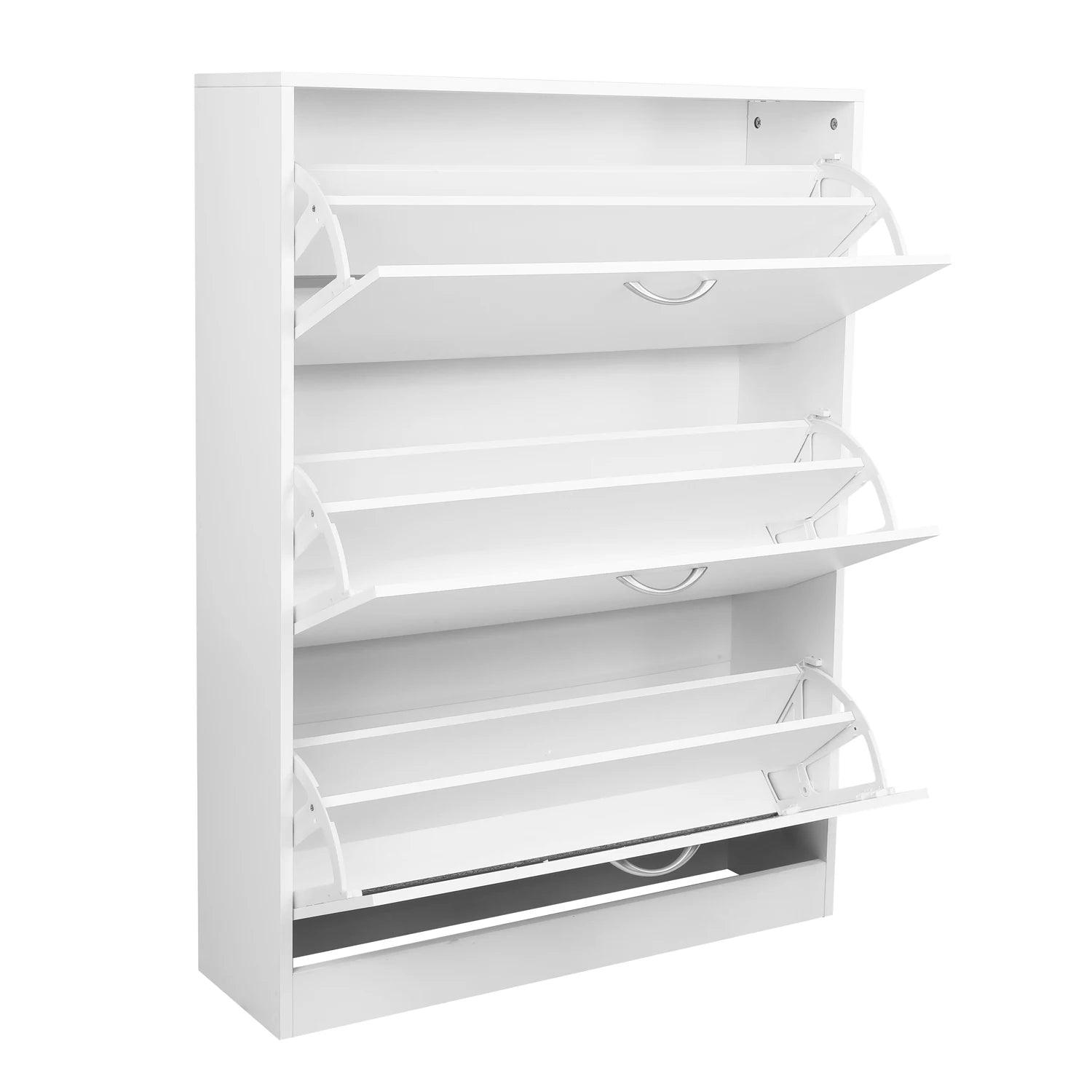 Getone Shoe Cabinet with 3 Doors, Shoe Storage Cupboard, White Shoe Rack Space Saving for Hallway 110x80x23.5cm - Buy Cheaply Furniture