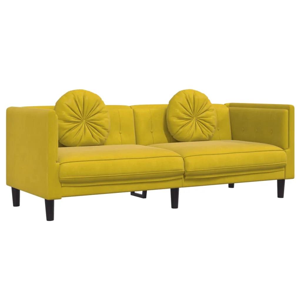 2-piece sofa set with yellow velvet cushion 1 x 2 seater sofa +1 x 3-seater sofa - Buy Cheaply Furniture