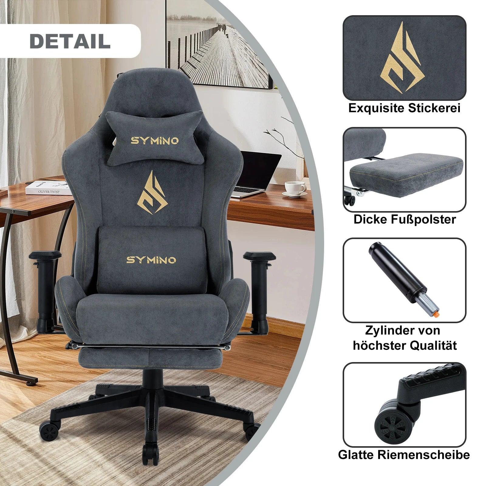 Symino Gaming Chair, Ergonomic Gamer Chair with Footrest, Breathable PC Chair with Adjustable Lumbar Cushion, Headrest Cushion - Buy Cheaply Furniture