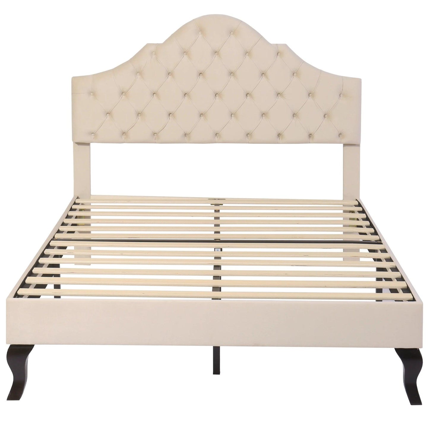 Velvet Upholstered Bed with Slatted Frame and Headboard with Height-adjustable Headboard Wooden Slat Support Easy Assembly - Buy Cheaply Furniture