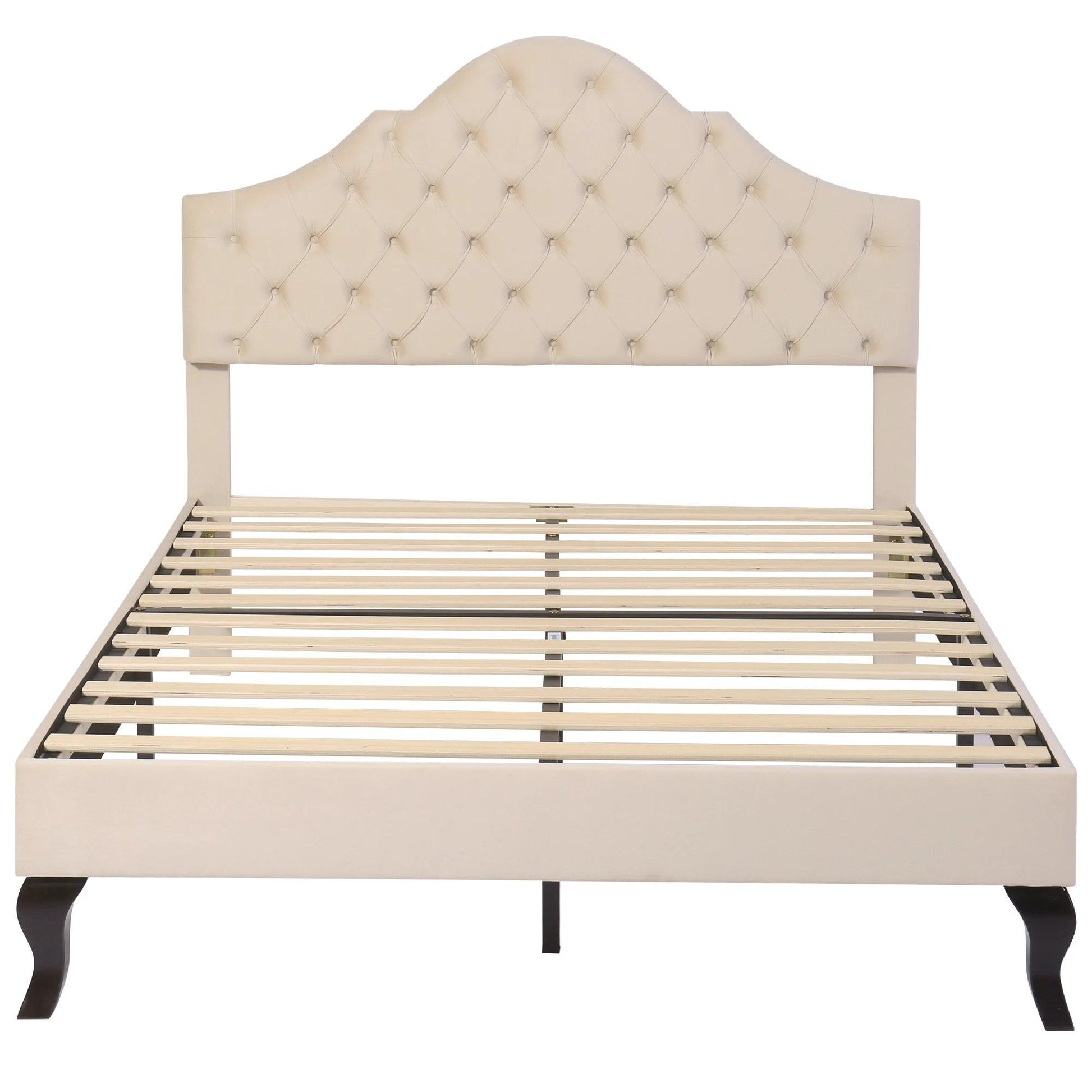 Velvet Upholstered Bed with Slatted Frame and Headboard with Height-adjustable Headboard Wooden Slat Support Easy Assembly - Buy Cheaply Furniture