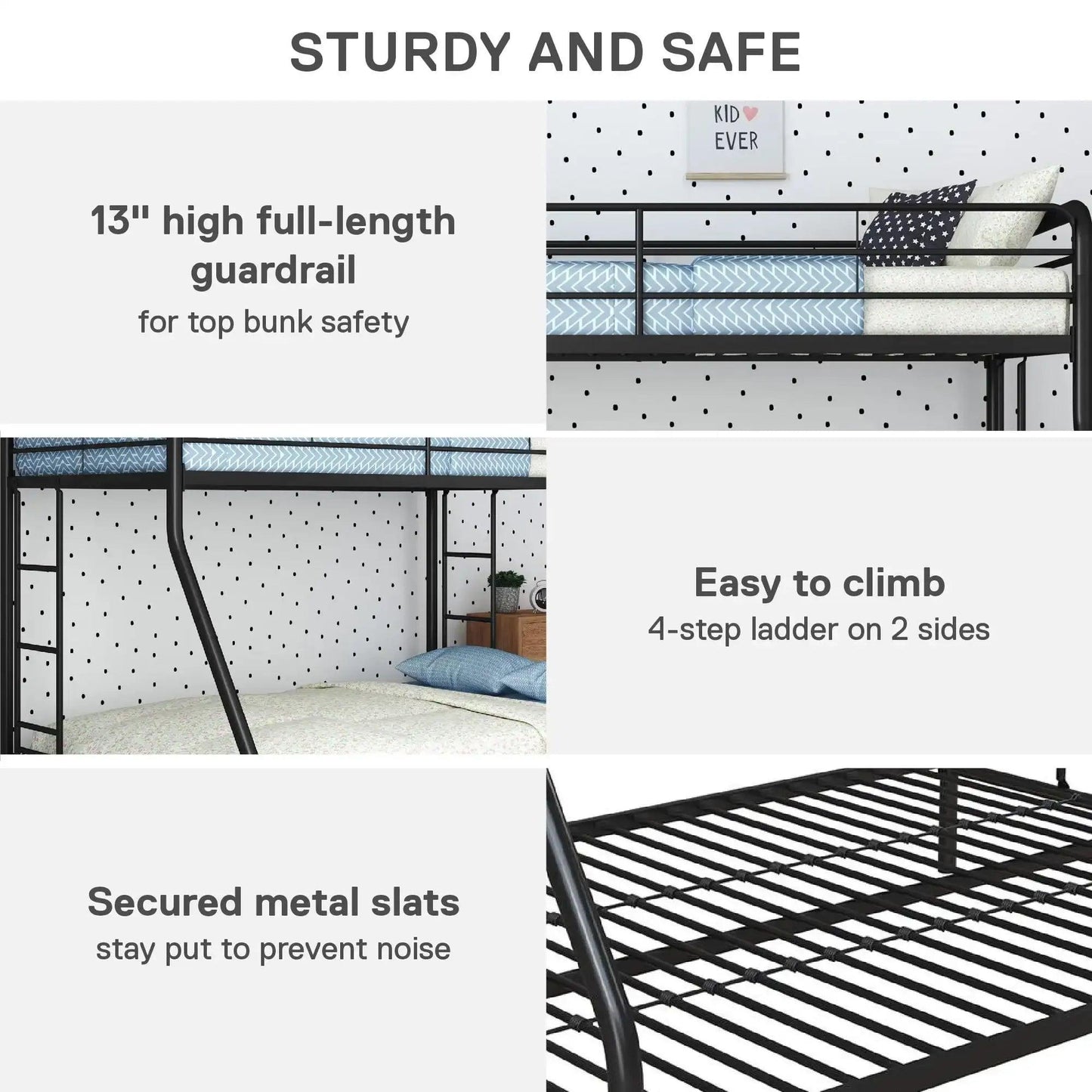 Dusty Twin over Full Metal Bunk Bed with Secured Ladders Black - Buy Cheaply Furniture