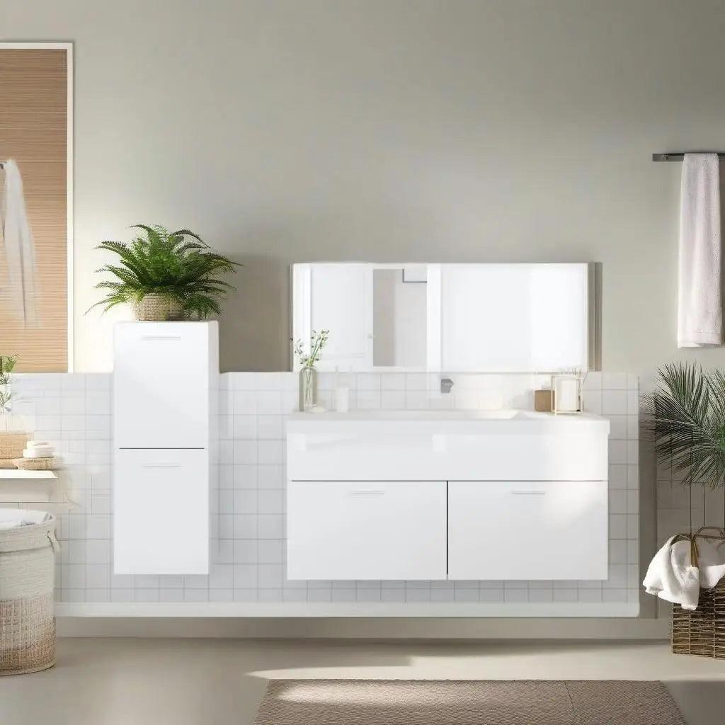 3-Piece High Gloss White Bathroom Furniture Set - Durable MDF Material - Buy Cheaply Furniture