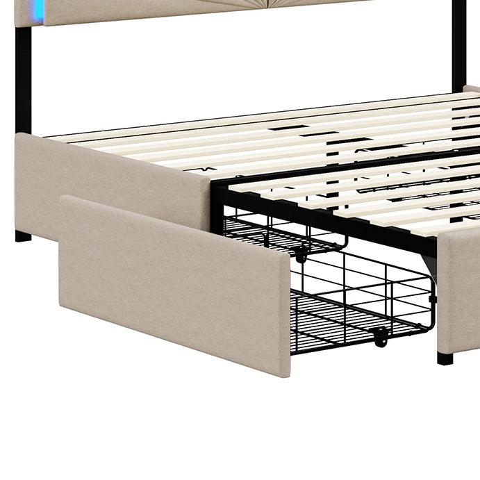 Double Bed, Upholstered Bed 160 x 200 cm, LED Bed Frame, Storage Bed with 4 Drawers and Slatted Frame, Headboard, Youth Bed - Buy Cheaply Furniture