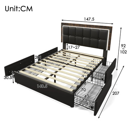 Bed 140x200 cm Upholstery with LED bar - Buy Cheaply Furniture