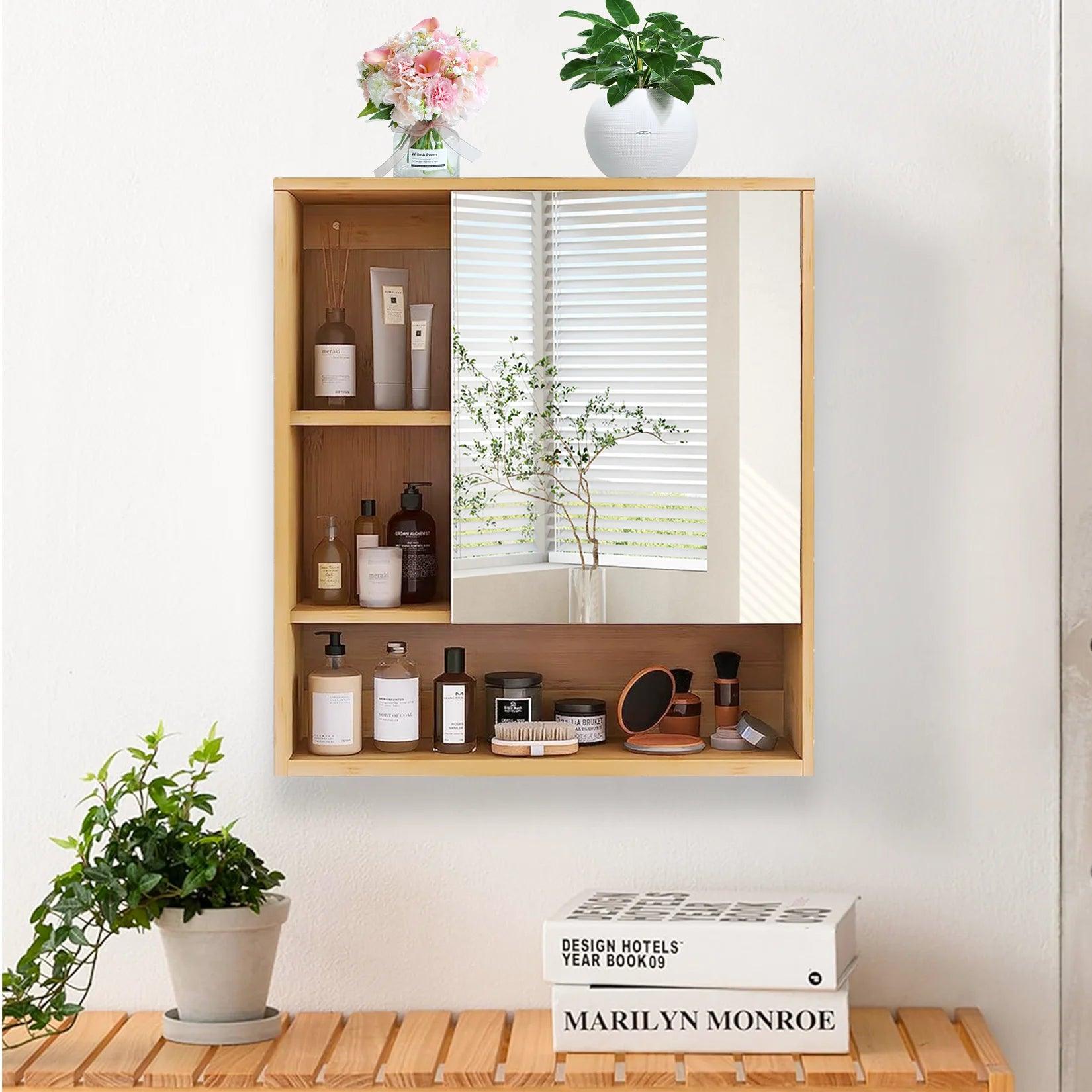 Wall Medicine Cabinet Natural Bamboo Bathroom Storage Cabinet with Mirror - Buy Cheaply Furniture