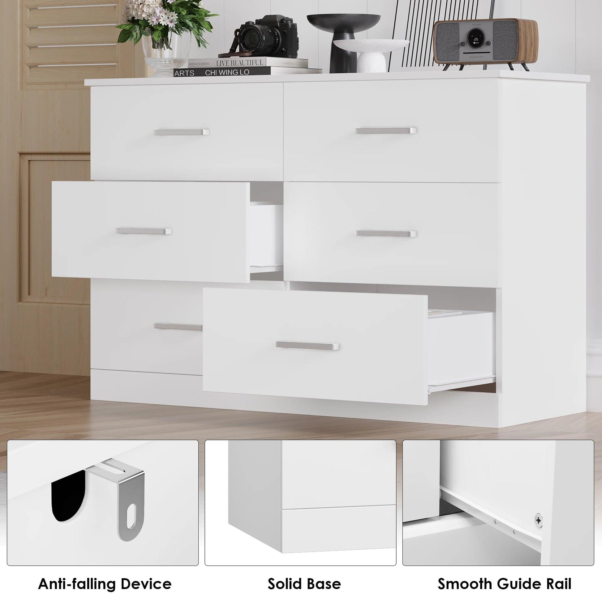 Getone Bedroom Chest of Drawers White Storage Cabinet for Bedroom Sideboard Dresser Wooden 108x73x40cm - Buy Cheaply Furniture